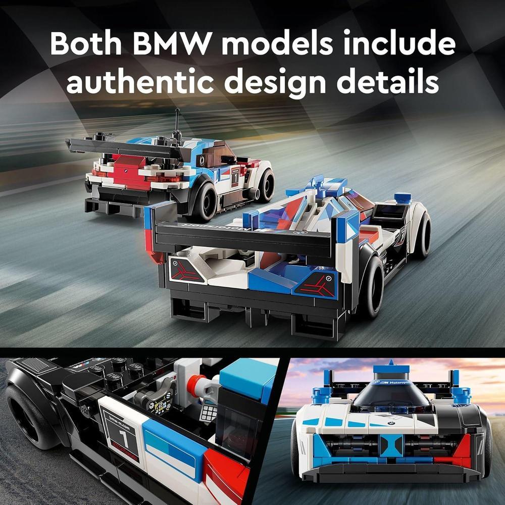 LEGO Speed Champions BMW M4 GT3 y BMW M Hybrid V8 con 2 modelos construibles y 2 minifiguras, regalo ideal para niños desde 9 años