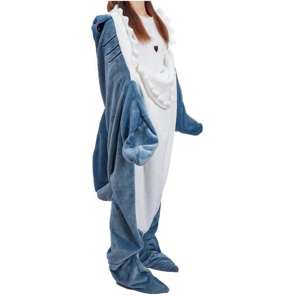 Manta de tiburón con capucha para adultos y niños, manta de tiburón portátil, saco de dormir de tiburón, disfraz de tiburón suave y acogedor