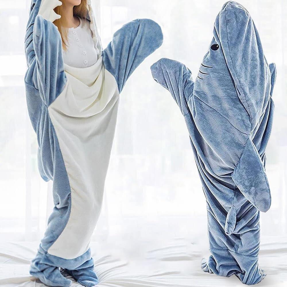 Manta de tiburón con capucha para adultos y niños, manta de tiburón portátil, saco de dormir de tiburón, disfraz de tiburón suave y acogedor