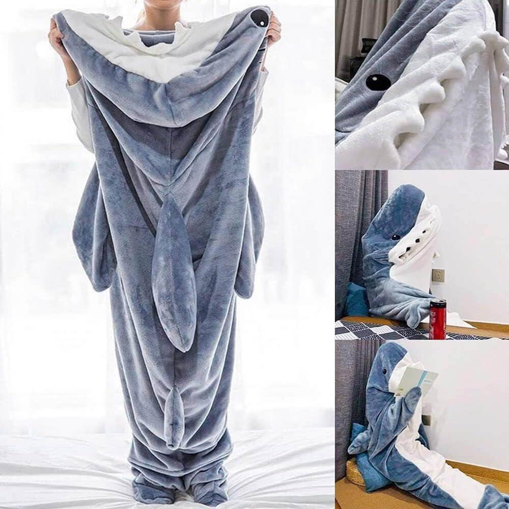 Manta de tiburón con capucha para adultos y niños, manta de tiburón portátil, saco de dormir de tiburón, disfraz de tiburón suave y acogedor
