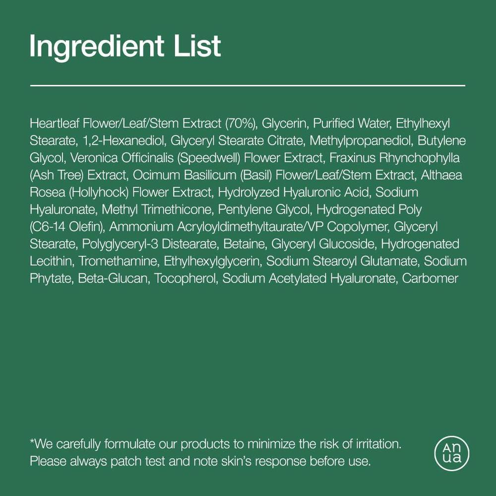 Anua Heartleaf Hidratante Facial con Ácido Hialurónico para Piel Sensible, Cuidado Coreano Ligero