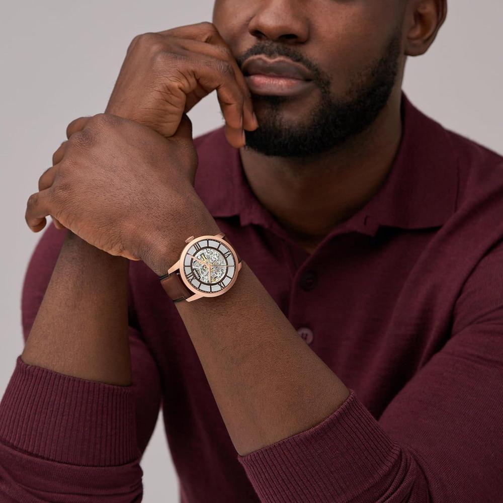 Reloj Fossil Townsman Automático de acero inoxidable y cuero, estilo esqueleto, resistente al agua hasta 50 metros