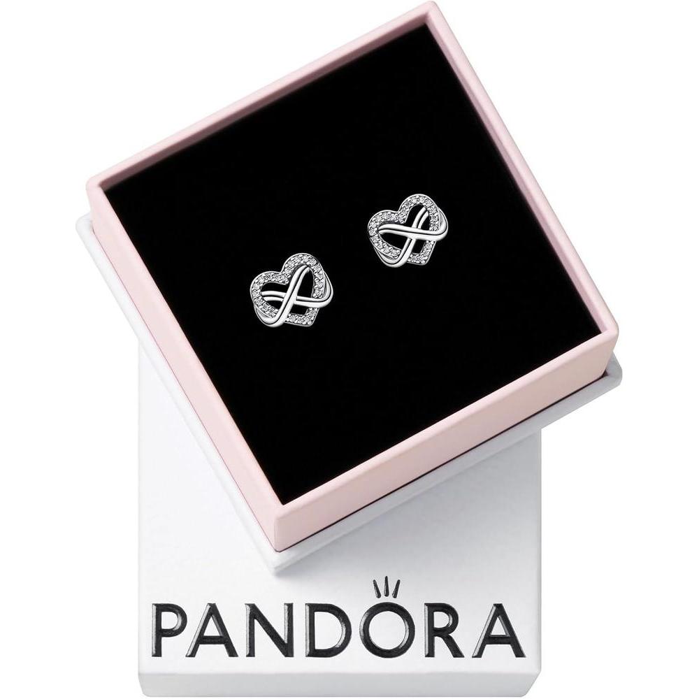 PANDORA Sparkling Infinity Heart Stud Earrings - Sterling Silver Stud Earrings with Cubic Zirconia for Women - With Gift Box