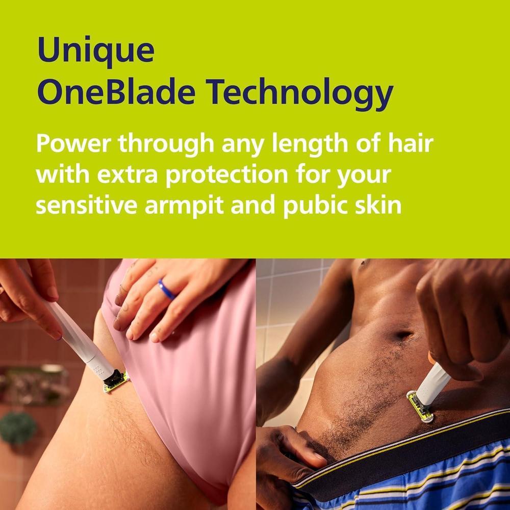 Philips Norelco OneBlade Intimate para aseo púbico, recorta y afeita con protección extra para la piel, modelo QP1924/70