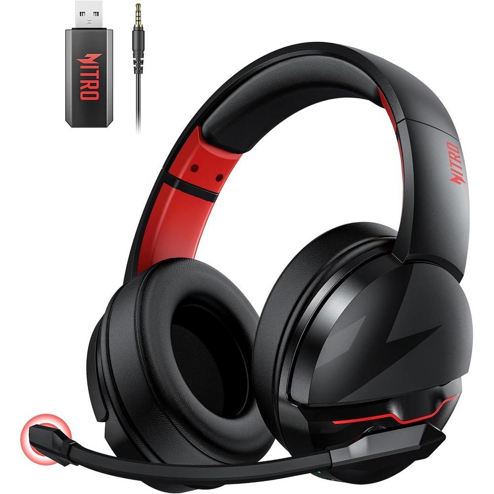 acer Wireless Gaming Headset, PS5 Headset with 2.4GHz for Ps5, Ps4, PC, Switch, Bluetooth 5.3 + 100Hrs Gaming Headphones with Noise Canceling Mic for Laptop, Mobile, Mac, 50mm Drivers (Red)