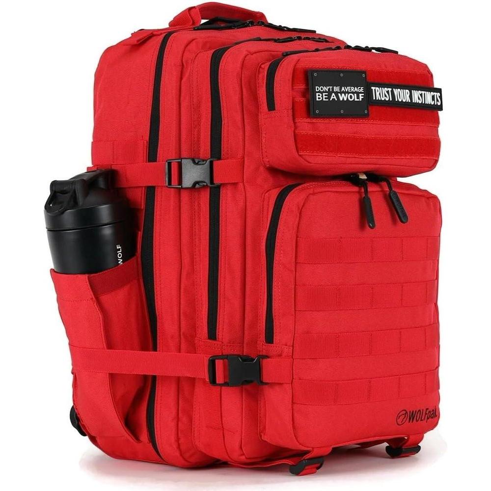 Mochila WOLFpak 45L Elite Roja, diseño táctico militar con capacidad personalizable y parches integrados