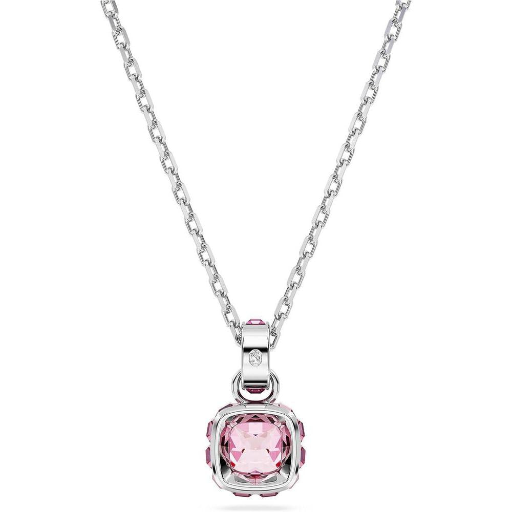 Collar colgante Swarovski con piedra rosa y cristales claros, cadena fina, ideal para un estilo sofisticado y elegante