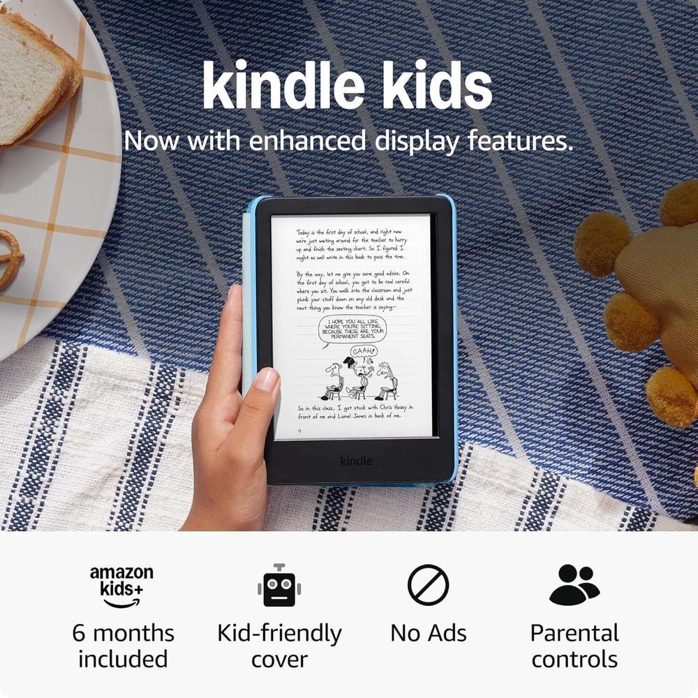 Amazon Kindle Kids 16GB (newest model) - If it breaks, we will replace it, includes ad-free books and cover, with glare-free display, faster page turns - Space Whale