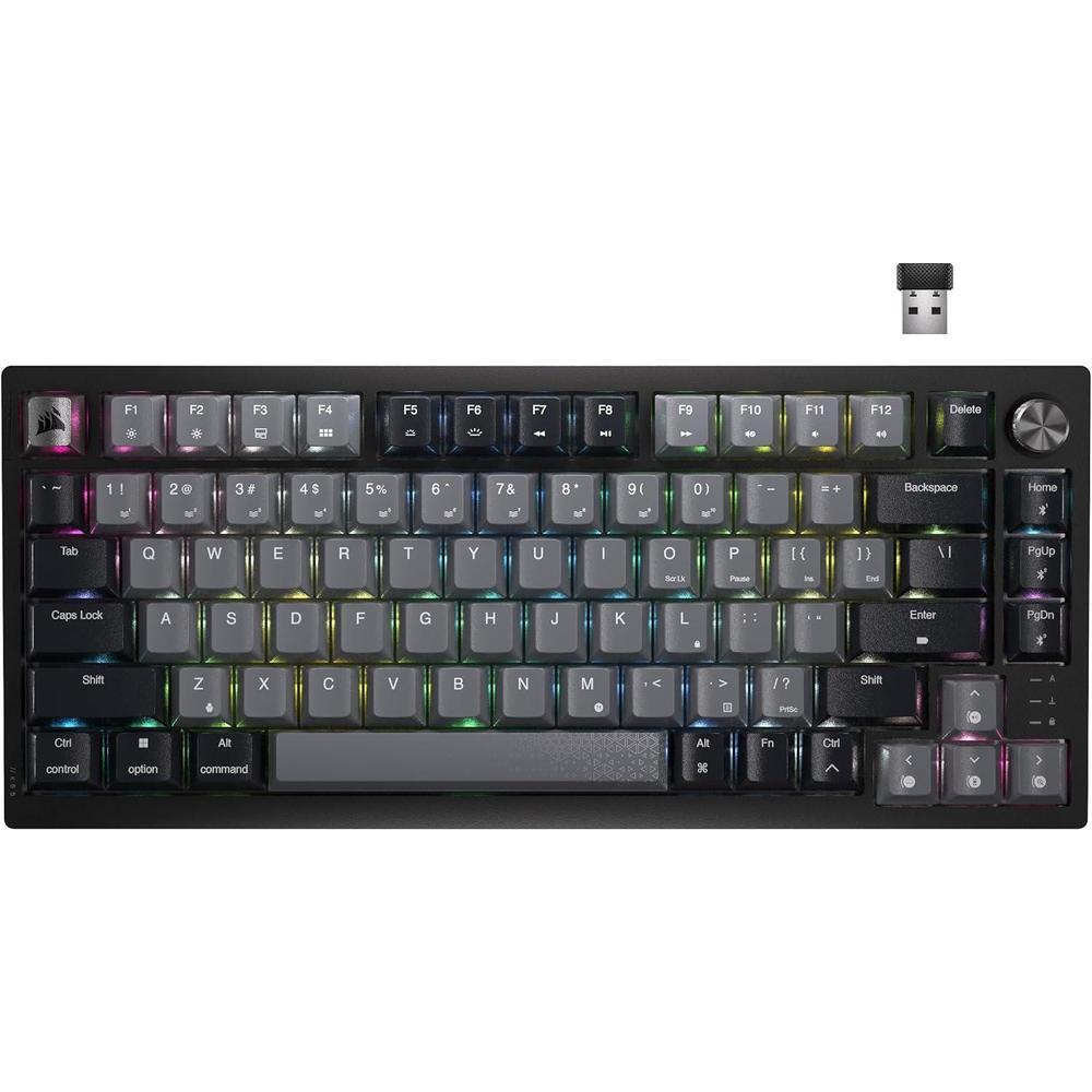 Corsair K65 Plus Wireless 75% RGB Hot-Swappable Mechanical Gaming Keyboard – Pre-Lubricated MLX Red Linear Switches – Top Mounted – Dual-Layer Sound Dampening – PBT Keycaps – QWERTY NA – Black