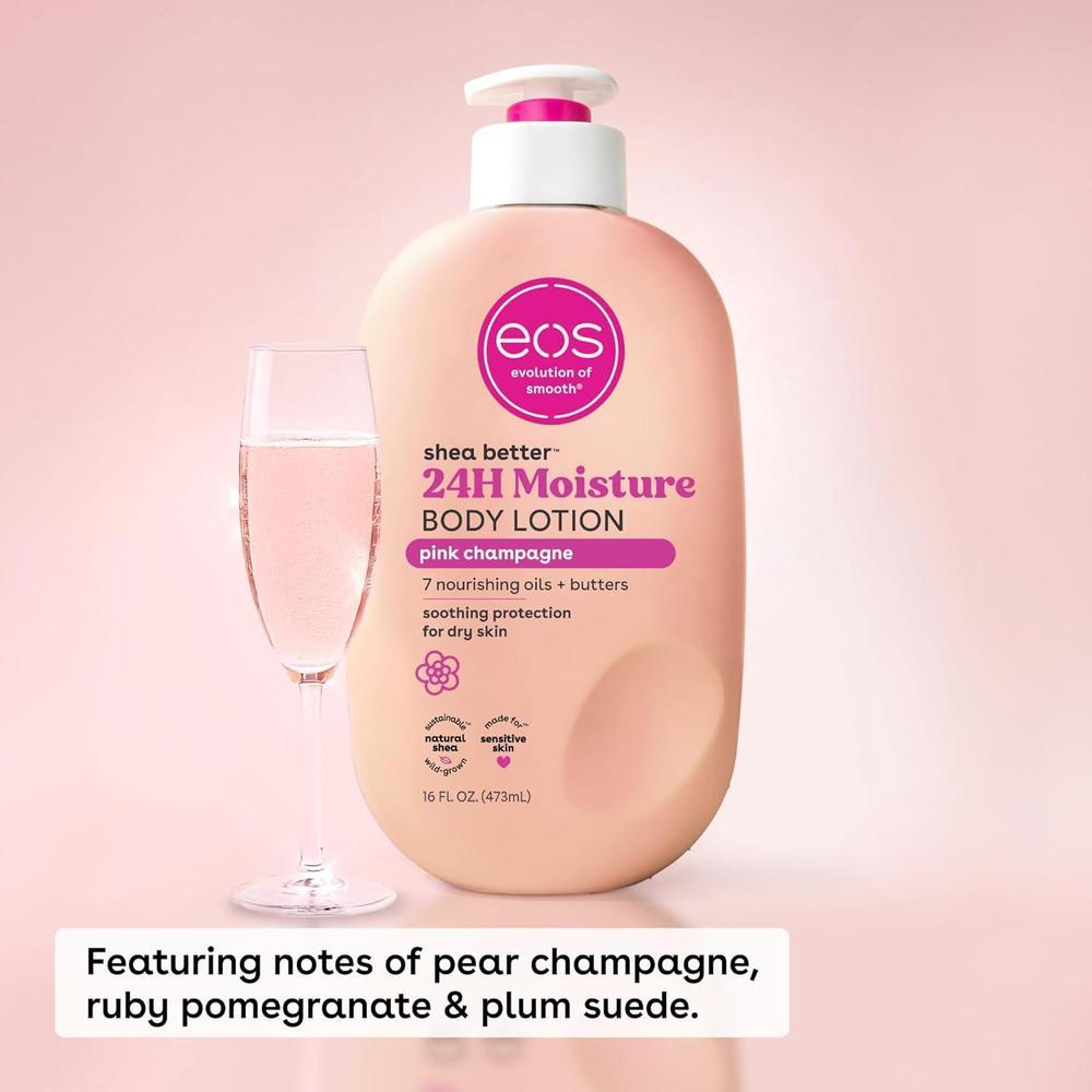 eos Crema Corporal para Cuidado de la Piel con Manteca de Karité Natural, Hidratante 24 Horas, Ligera y Sin Grasa, Sabor Champán Rosado