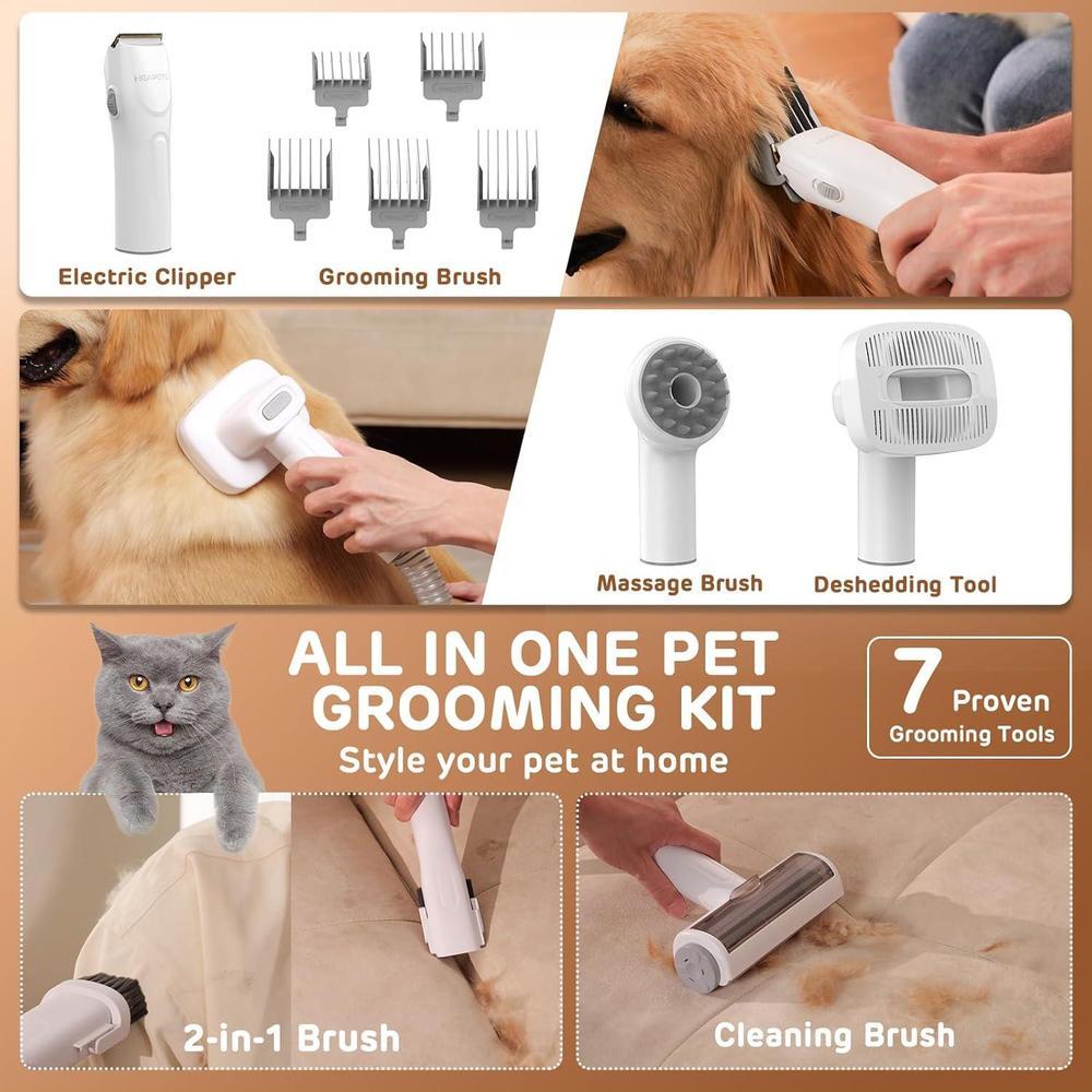 Kit de aspiradora y rasuradora eléctrica para aseo de perros color negro con 7 herramientas y bajo nivel de ruido