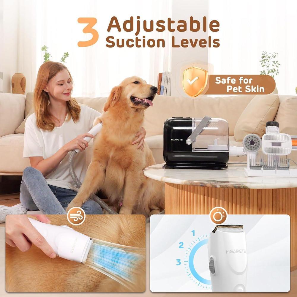 Kit de aspiradora y rasuradora eléctrica para aseo de perros color negro con 7 herramientas y bajo nivel de ruido