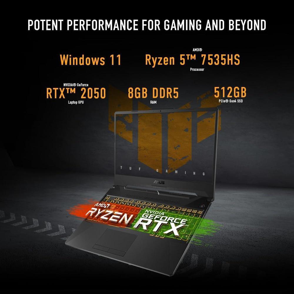 Asus Tuf Gaming A15 Laptop Para Juegos, Fhd 15.6", Ryzen 5, 8gb Ram, Ssd 512gb, Wifi 6, Windows 11, Grafito Negro