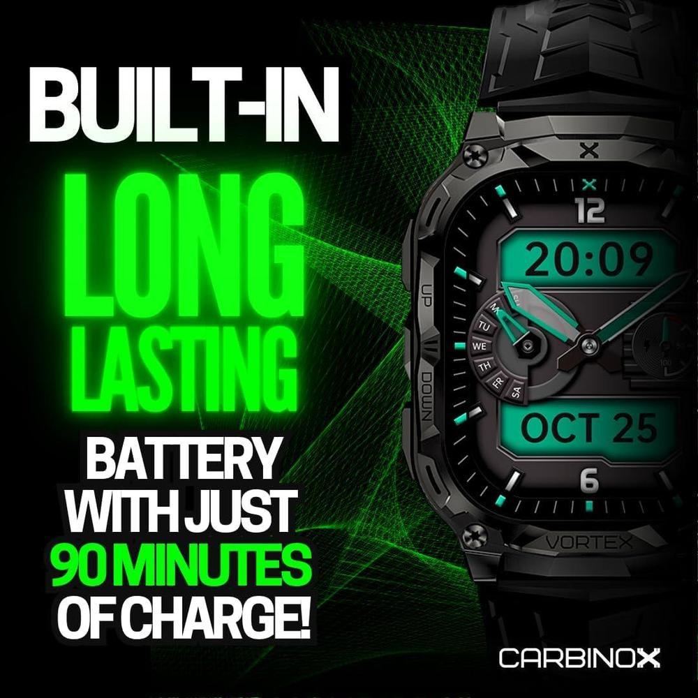 CARBINOX Vortex Smartwatch con función de llamadas, rastreador fitness militar, resistente al agua, diseño deportivo