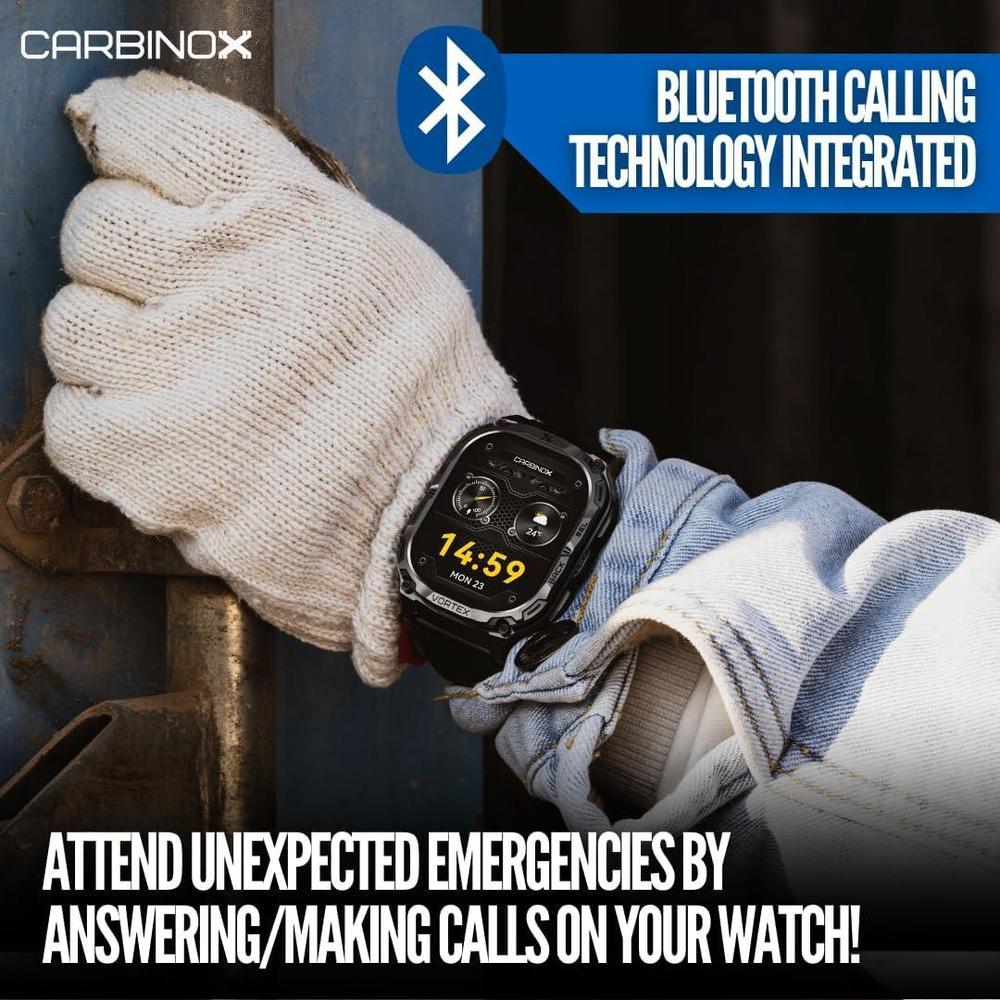 CARBINOX Vortex Smartwatch con función de llamadas, rastreador fitness militar, resistente al agua, diseño deportivo