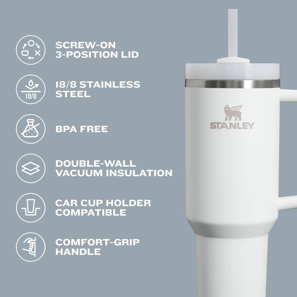Stanley Quencher H2.0 vaso con pajilla y tapa giratoria, compatible con portavasos para viajes, acero inoxidable sin BPA