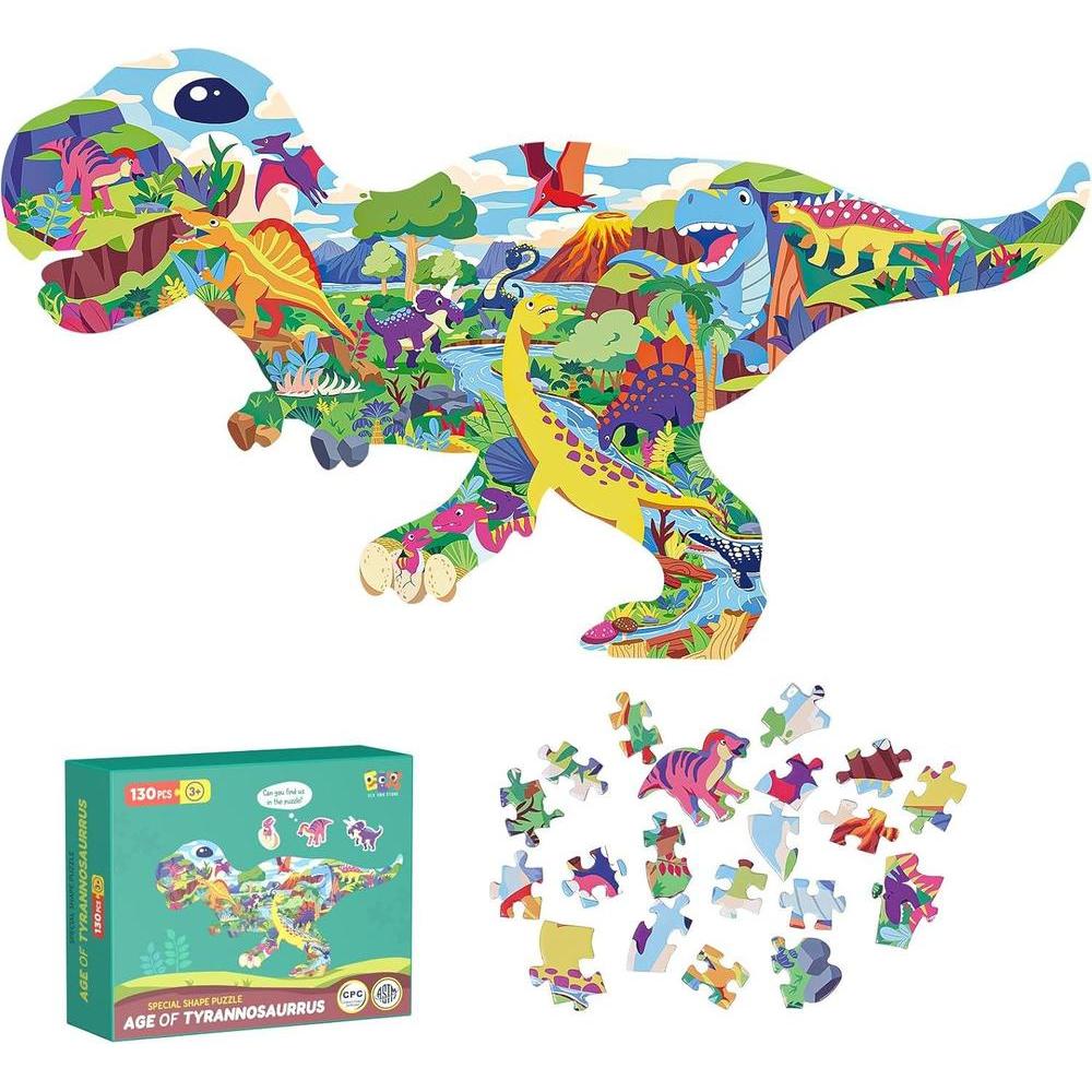 ELX 130 Piece Dinosaur World Jigsaw Puzzle for Kids 4-10, Tyrannosaurus Rex Floor Puzzle for Preschool Learning (21.42 X 16.42 in)