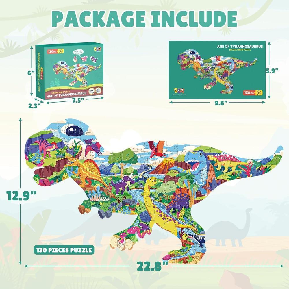 ELX Rompecabezas de 130 piezas del mundo de dinosaurios para niños de 4 a 10 años, educativo y de alta calidad