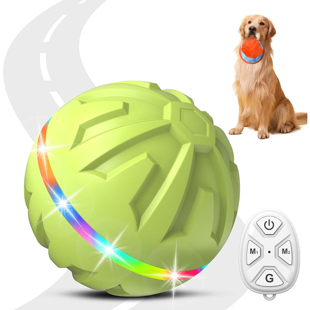 Interactive Dog Toys Ball, Active Rolling Ball with Remote Control LED Lights, Peppy Pet Ball for Medium Large Dogs Boredom, Activated Automatic Moving Dog Ball Toys, USB Rechargeable（Green）