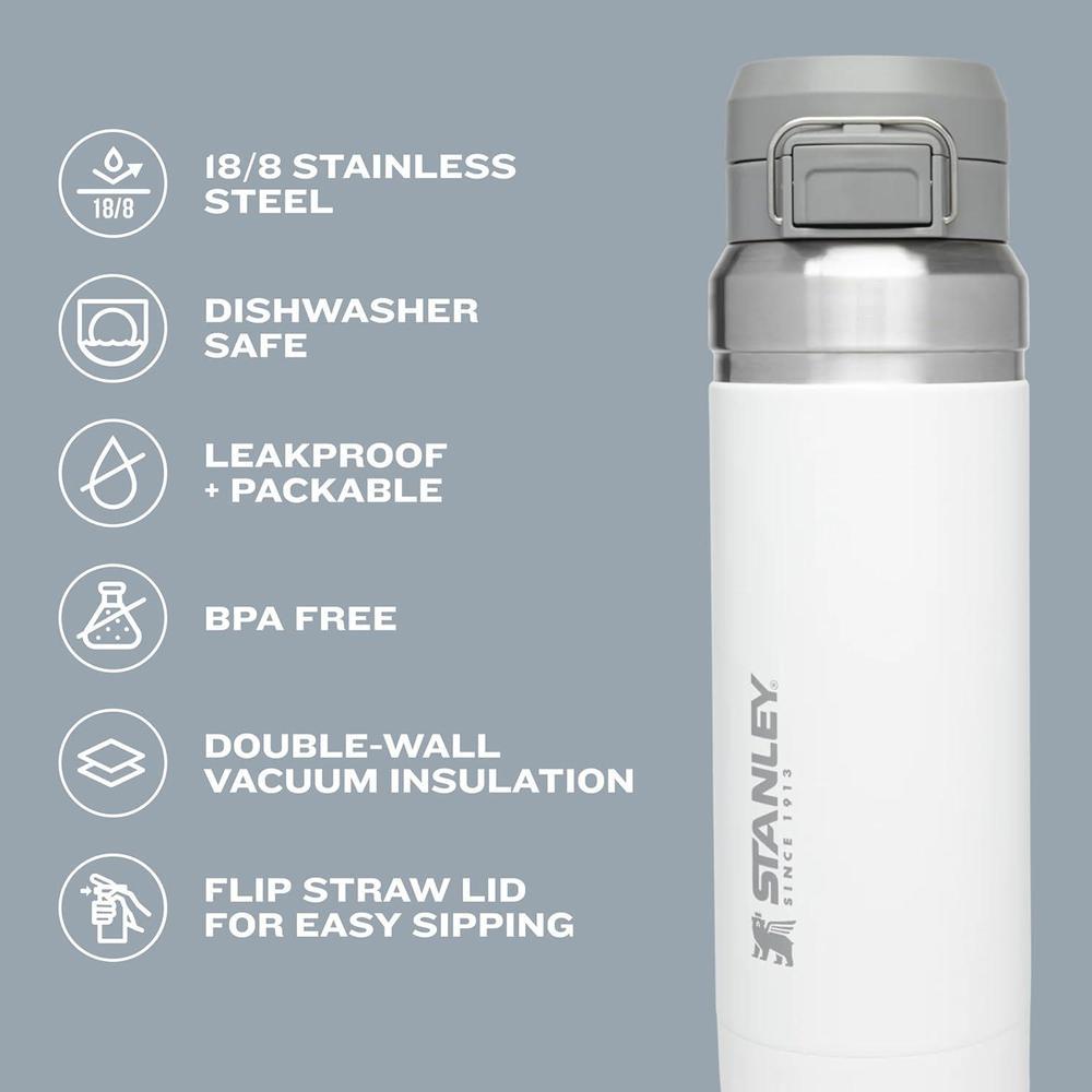 Botella de agua Stanley Quick Flip GO, tapa de botón, a prueba de fugas, acero inoxidable aislado, libre de BPA, lila