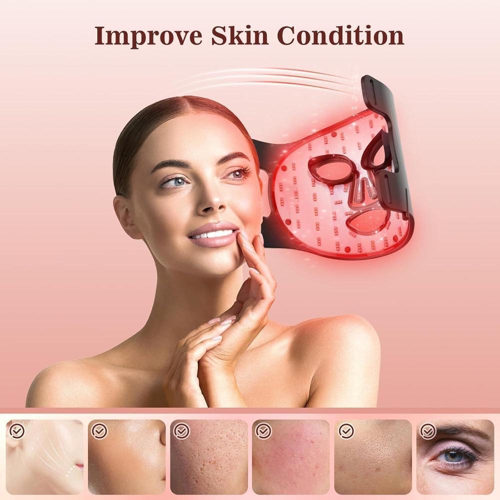 Máscara facial LED INTEO con terapia de luz roja, infrarroja y amarilla. Portátil, 3 modos con control remoto