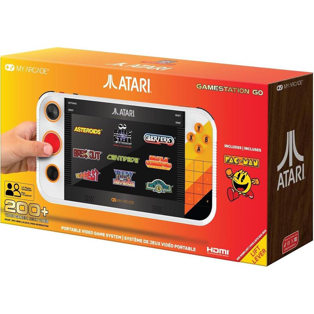 My Arcade Atari Gamestation Go: Rechargeable Battery, Over 200+ Preloaded Retro Video Games Including Pac-Man, Atari: Recharged, & Balls of Steel, WiFi,Smartglow, 7 inch Display,