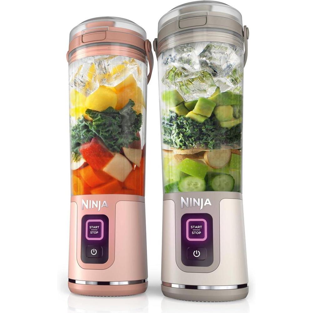 Ninja BC155PS Blast Two-Pack Portable Blender, Cordless, 18oz. Vessel, Personal Blender-for Shakes & Smoothies, BPA Free, Leakproof-Lid & Sip Spout, Rechargeable, Dishwasher Safe Parts, Peach & Stone