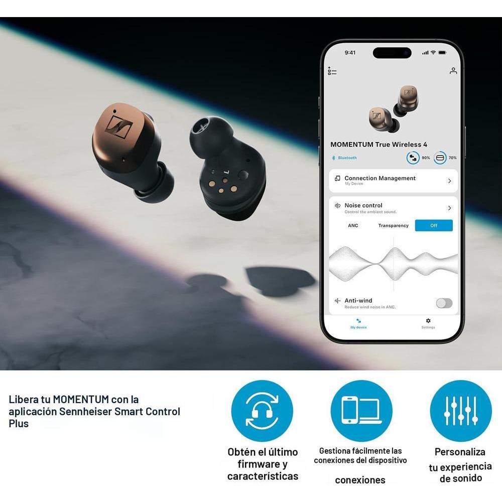 Sennheiser Momentum True Wireless 4 Auriculares Inalámbricos Bluetooth ANC Adaptable Sonido Cristalino Negro Copper