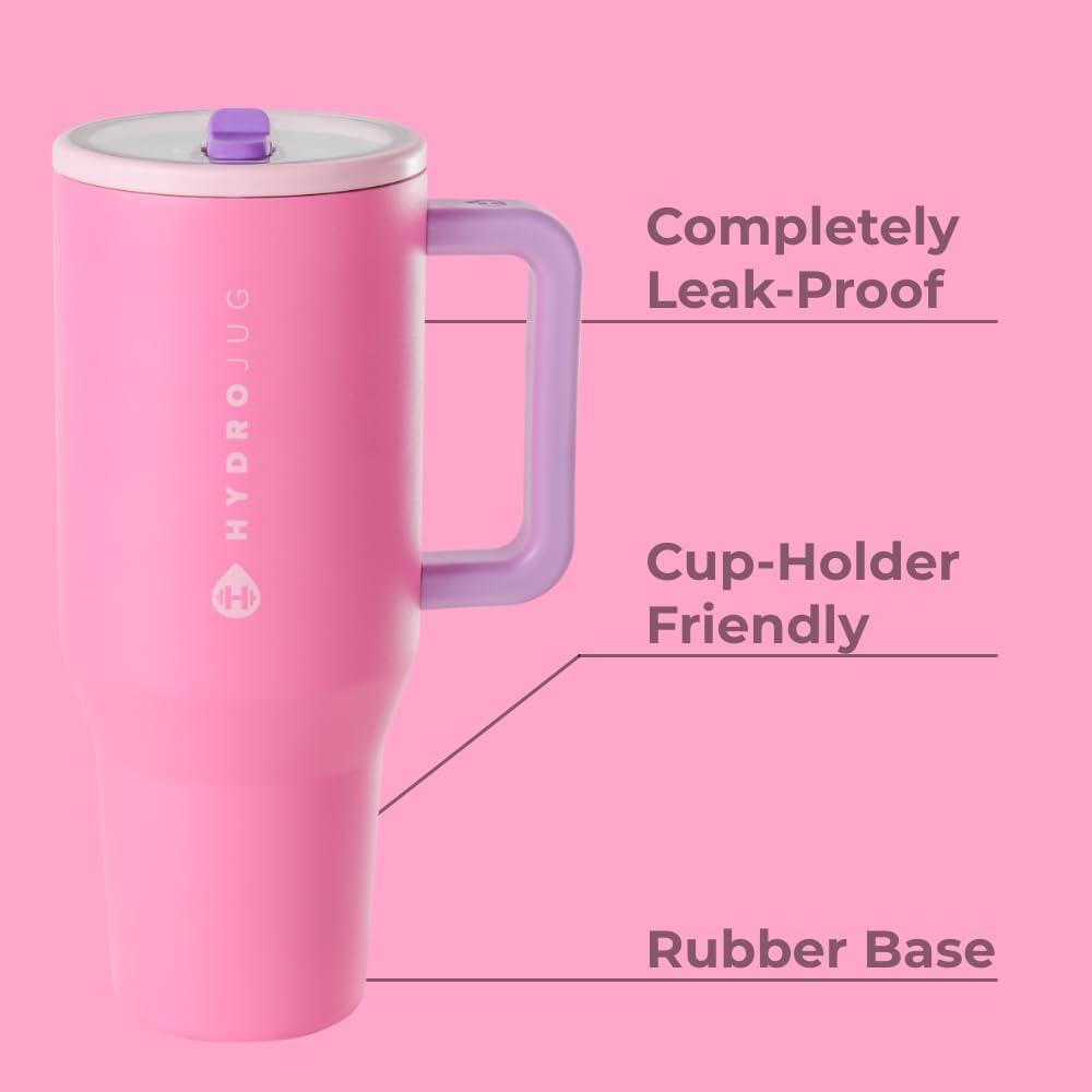 HydroJug Traveler - Moderno con asa y pajilla abatible, apto para portavasos de automóvil y resistente a las fugas