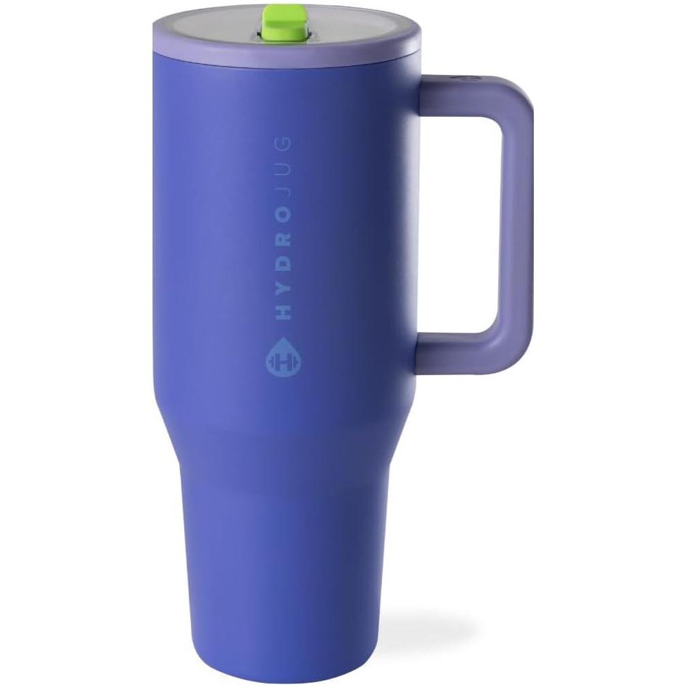 HydroJug Traveler - 40 oz Water Bottle with Handle & Flip Straw - Fits in Cup Holder, Leak Resistant Tumbler-Reusable Insulated Stainless Steel & Rubber Base - Gifts for Women & Men, Lime Rickey