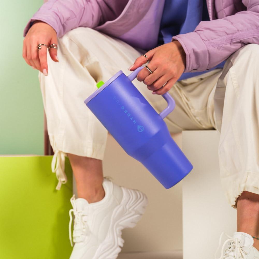 HydroJug Traveler - Moderno vaso con asa y pajilla abatible simple, resistente a las fugas, reutilizable