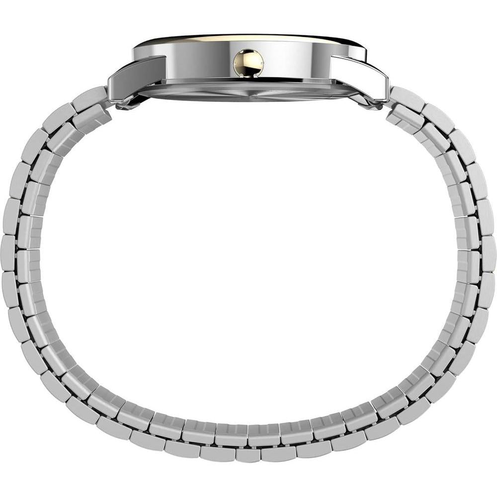 Timex Easy Reader con caja de dos tonos, banda de expansión multicolor, esfera blanca, y resistente al agua