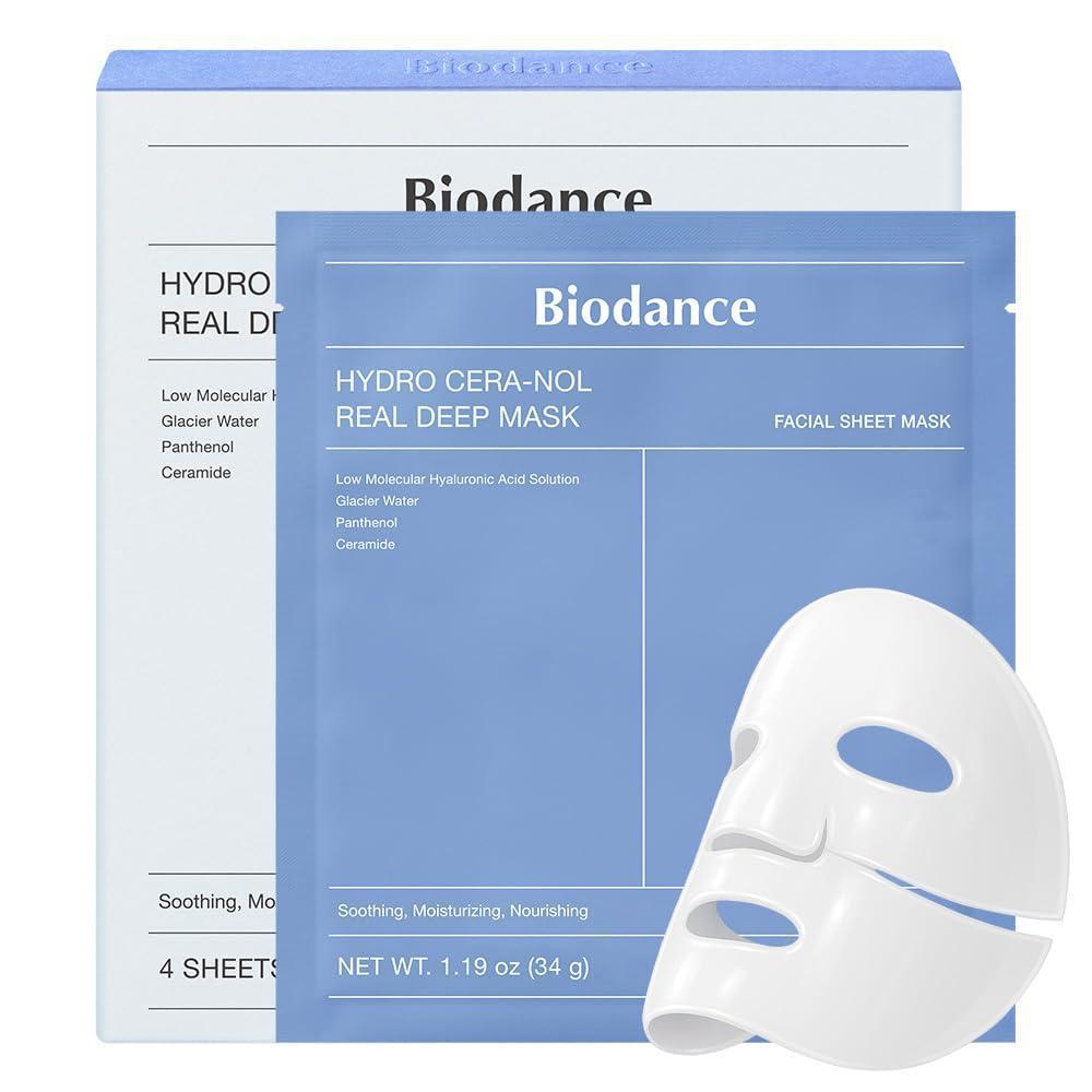 BIODANCE Hydro Cera-nol - Máscara profunda real, mascarilla hidratante de hidrogel durante la noche, hidratante, reduce el enrojecimiento, calma rápida, cuidado de la piel coreano, regalos del día de San Valentín para ella, 1.19 onzas (1.20 oz) x4ea