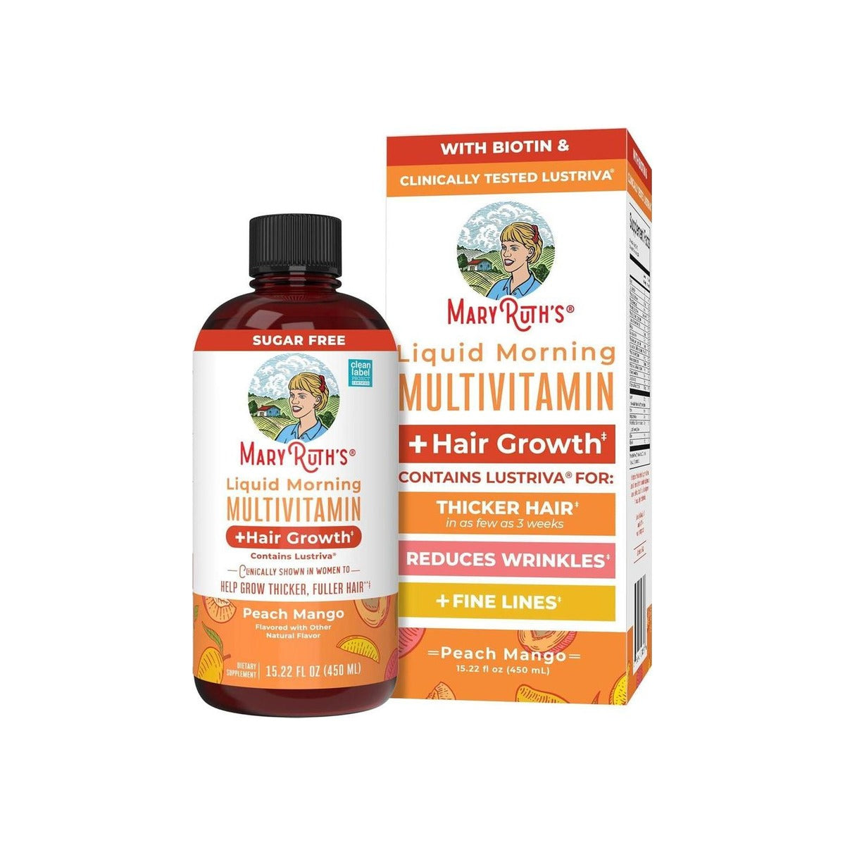 MaryRuth Organics Multivitamínico líquido+crecimiento del cabello | Biotina 10000mcg | Suplemento para el crecimiento del cabello Lustriva | Clínicamente probado en mujeres para cabello más grueso y