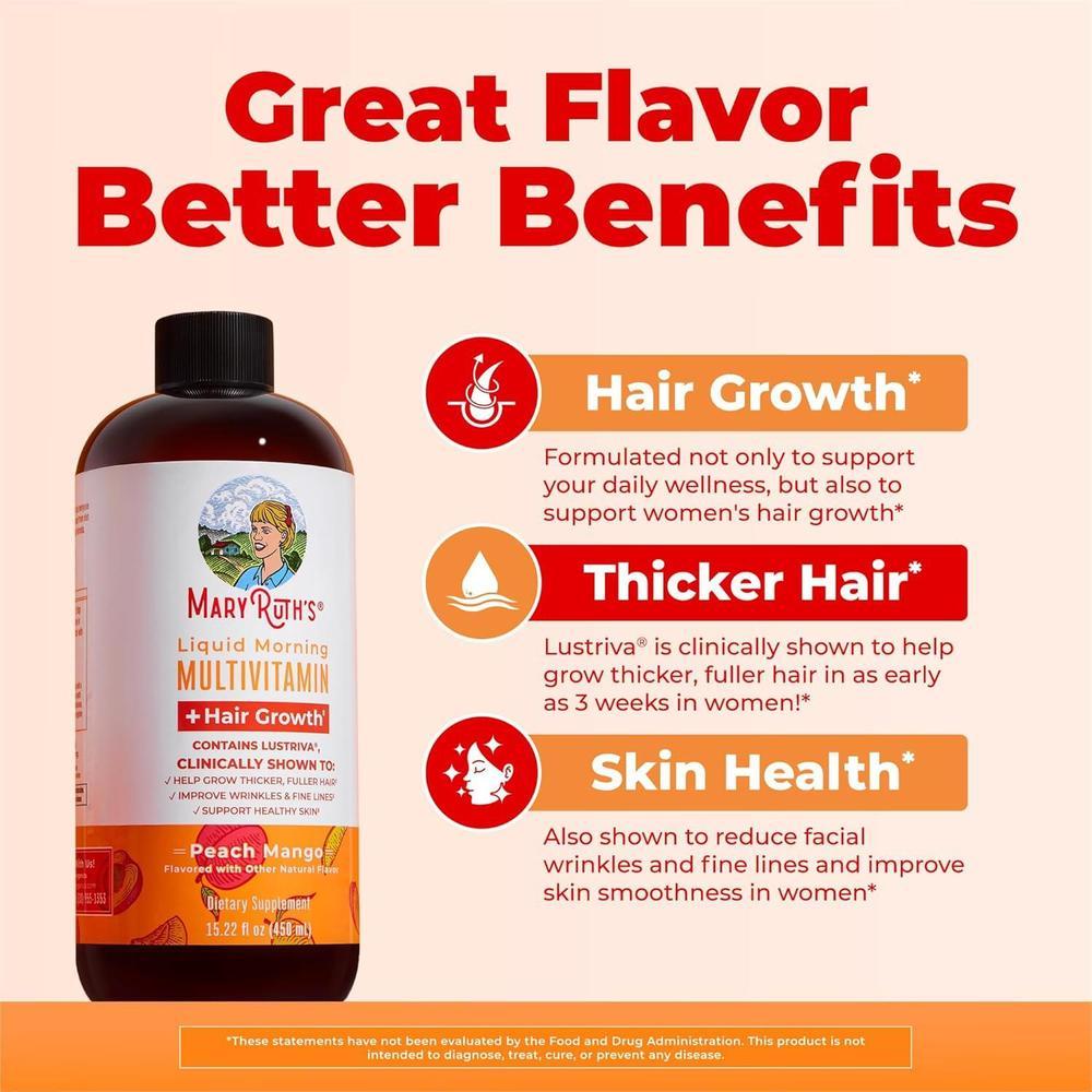 MaryRuth Organics Multivitamínico líquido para el cabello con Biotina 10000mcg, clínicamente probado para un cabello más grueso