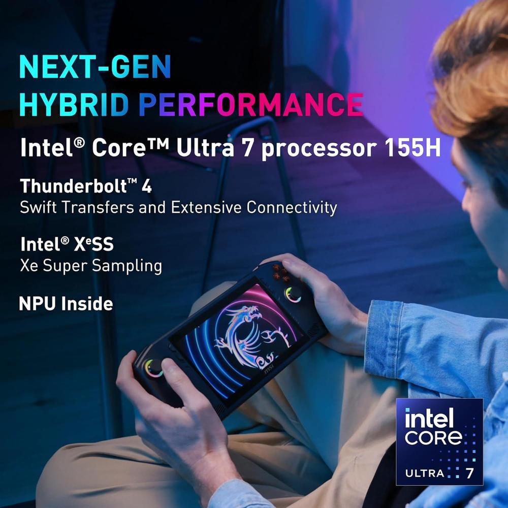 MSI Claw PC Gaming Handheld con procesador Intel Ultra 7-155H, pantalla FHD, 16 GB RAM, SSD de 512 TB, Thunderbolt 4 y Windows 11 Home