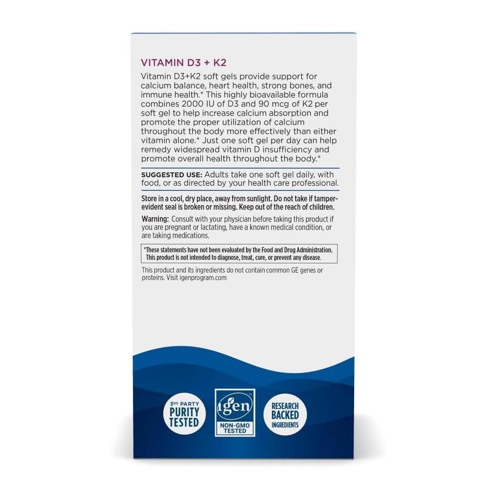 Vitaminas D3 + K2 de Nordic Naturals, sabor naranja, soporte óseo e inmunológico, no transgénico, 60 cápsulas blandas