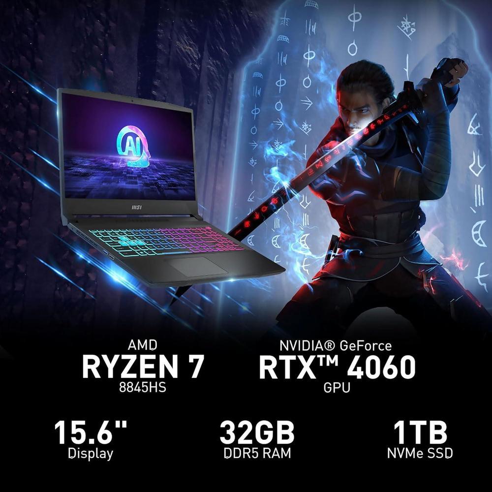 MSI Katana A15 AI Laptop Gamer Ryzen 7 15.6" 144Hz RTX 4060 32GB SSD 1TB