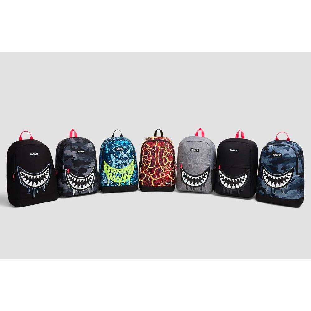 Hurley Mochila gráfica negra, diseño duradero y cómodo para adultos con bolsillo para botella y gráficos vibrantes
