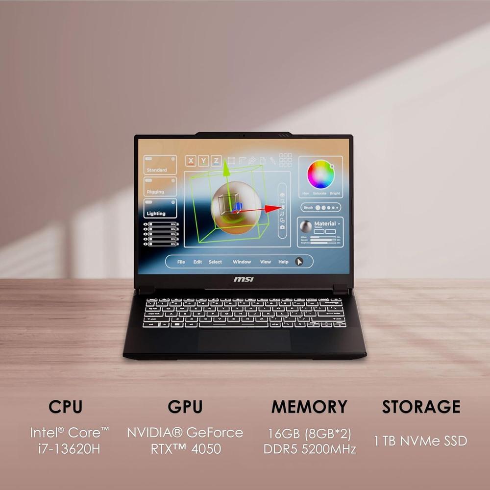 MSI Creator M14 14" 2.8K Laptop: Intel Core i7-13620H, RTX 4050, 16GB RAM, 1TB SSD, Win 11, Negro