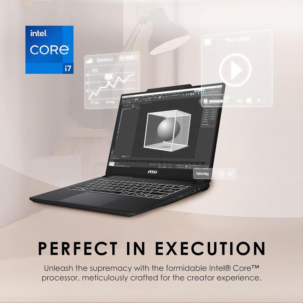 MSI Creator M14 14" 2.8K Laptop: Intel Core i7-13620H, RTX 4050, 16GB RAM, 1TB SSD, Win 11, Negro