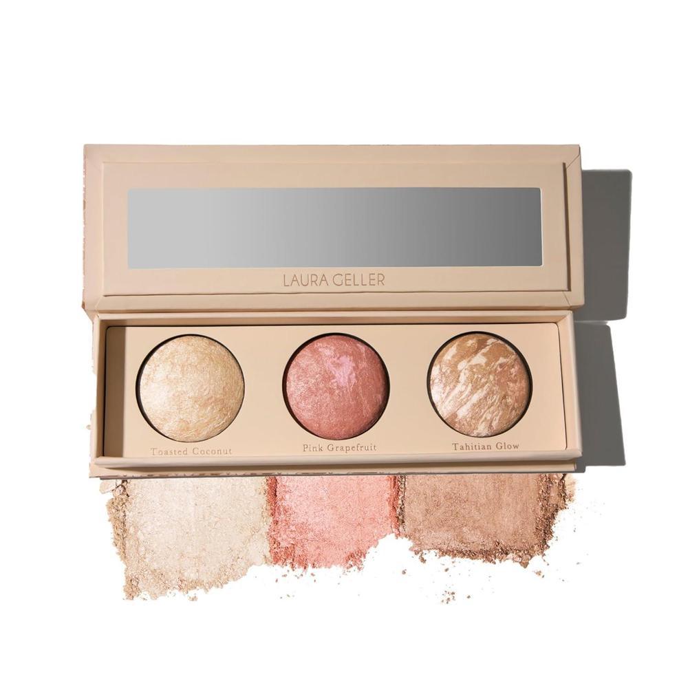 LAURA GELLER NEW YORK Geller's Greatest Lift-n-Glow - Paleta de trío horneado, iluminador, rubor, bronceador, todos los tonos de piel