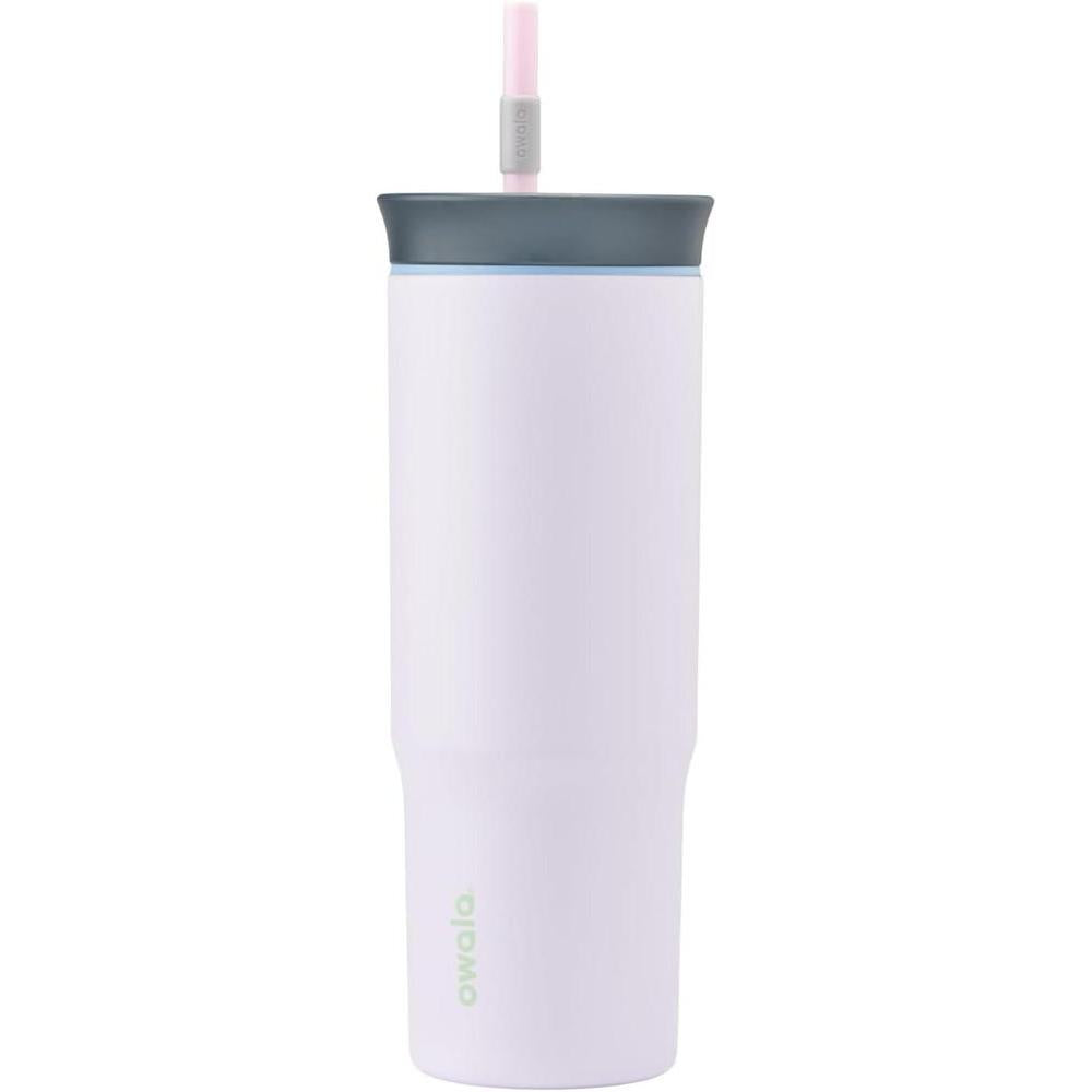 Owala Stainless Steel Triple Layer Insulated Travel Tumbler with Spill Resistant Lid and Straw, BPA Free, 24 oz, Grey/Purple (Bunny Hop)