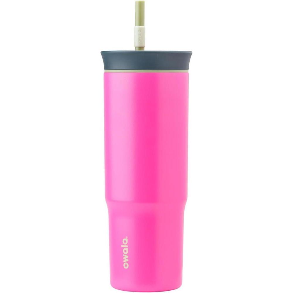 Owala Stainless Steel Triple Layer Insulated Travel Tumbler with Spill Resistant Lid and Straw, BPA Free, 24 oz, Brown/Pink (Watermelon Breeze)