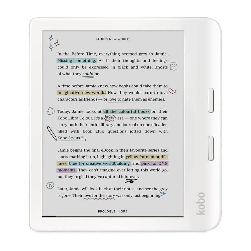 Kobo Libra Colour eReader con pantalla Kaleido™ 3, modo oscuro, resistencia al agua y soporte para audiolibros, color blanco