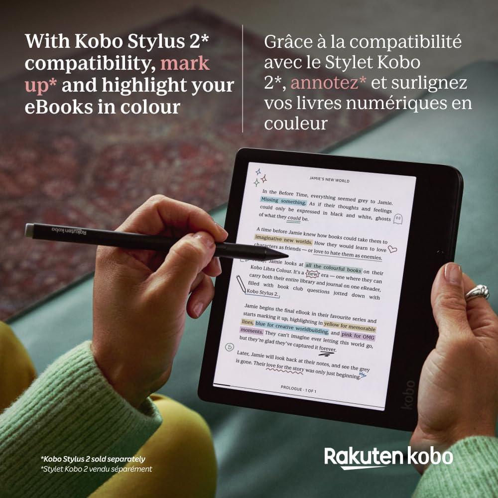 Kobo Libra Colour eReader con pantalla Kaleido™ 3, modo oscuro, resistencia al agua y soporte para audiolibros, color blanco