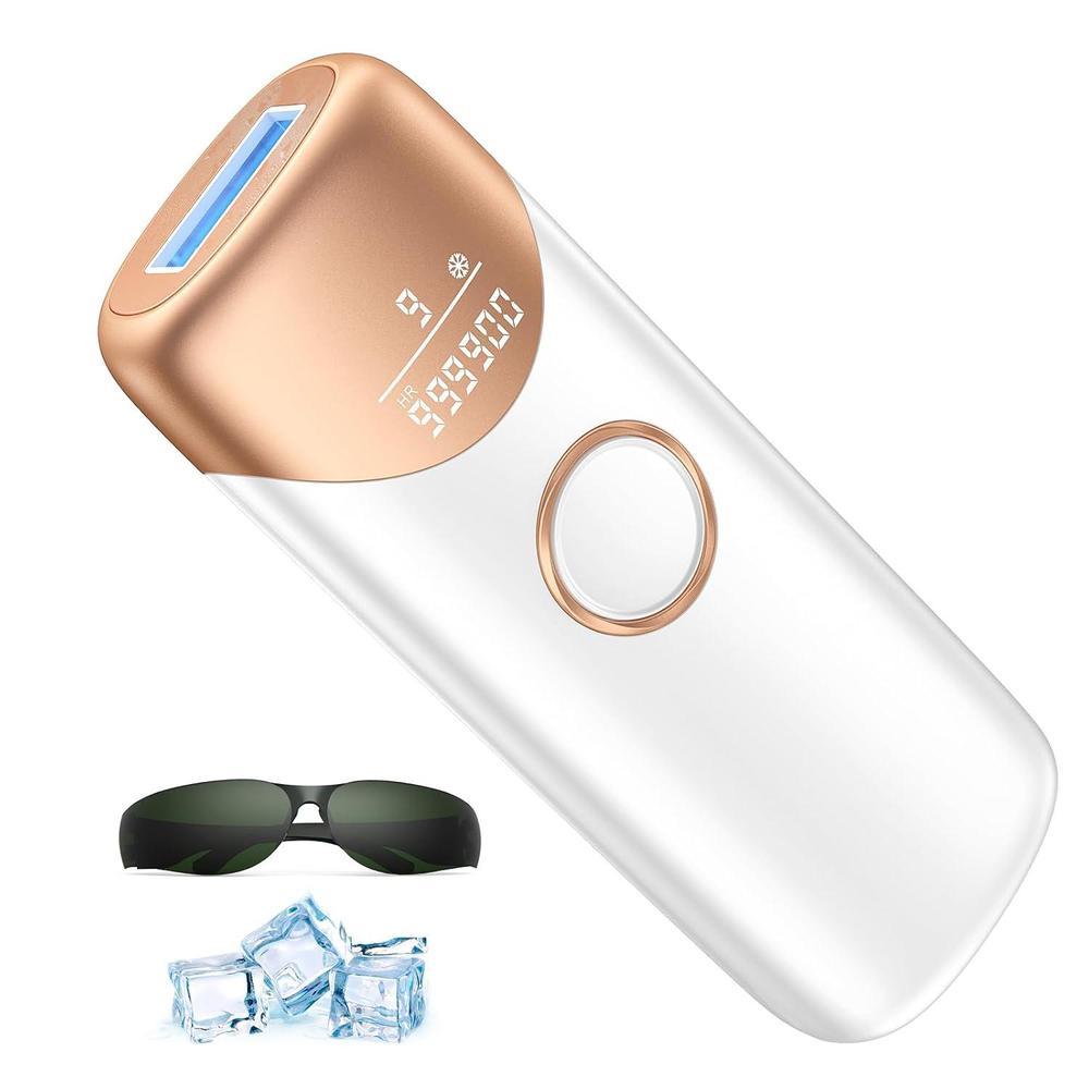 Depilación láser, dispositivo de depilación IPL con enfriamiento de hielo de 41.0 °F, depilación láser sin dolor en casa para mujeres y hombres, uso de piernas y axilas (dorado)