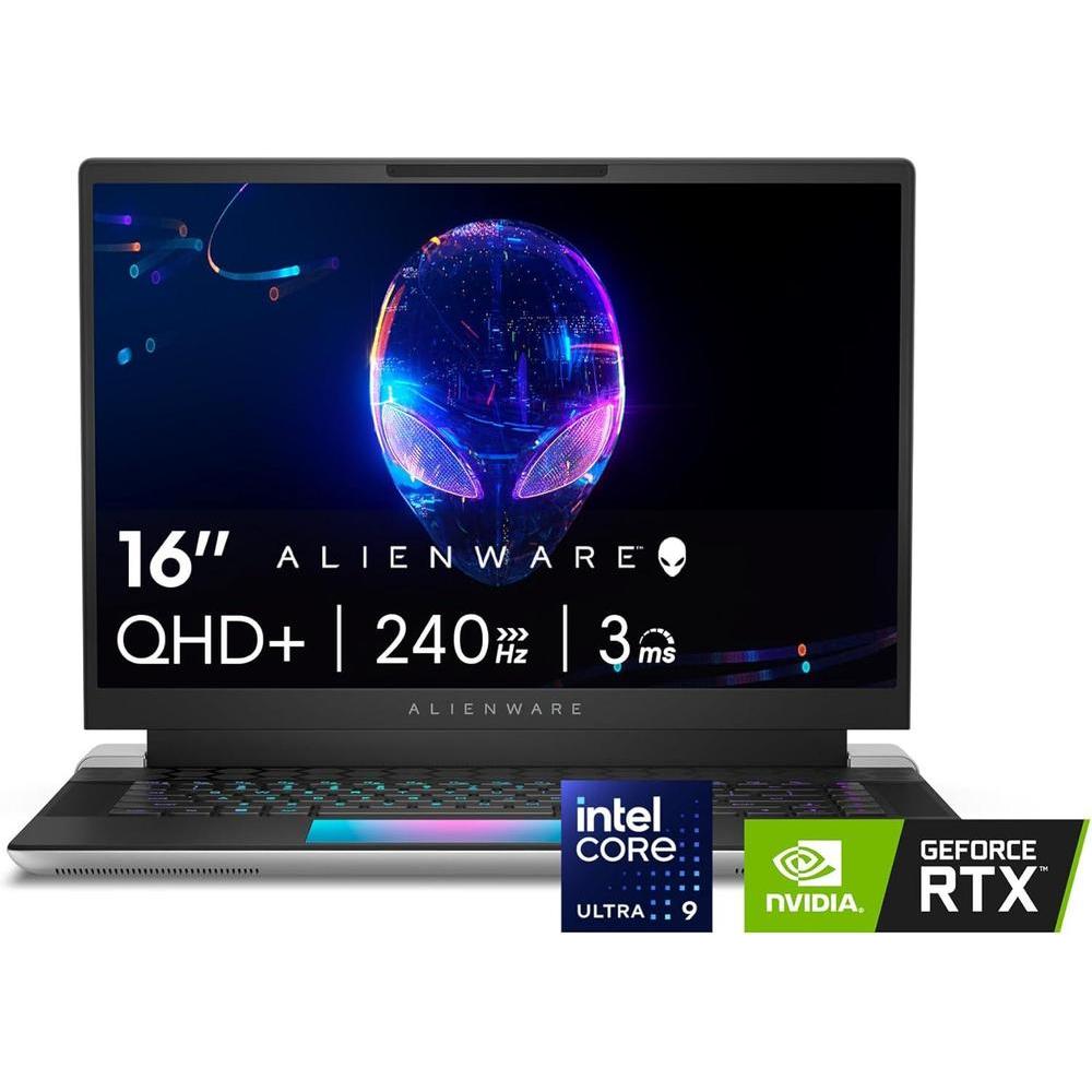 Alienware X16 R2 Gaming Laptop - 16-inch QHD+ 240Hz 3ms Display, Intel Core Ultra 9-185H, 32GB LPDDR5X RAM, 1TB SSD, NVIDIA GeForce RTX 4080 12GB GDDR6, Windows 11 Home, Onsite Service - Lunar Silver
