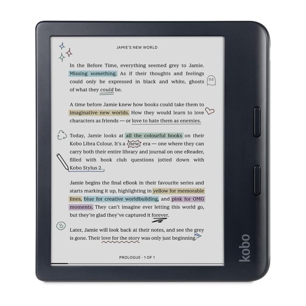 Kobo Libra Colour | eReader | 7” Glare-Free Colour E Ink Kaleido™ 3 Display | Dark Mode Option | Audiobooks | Waterproof | Black