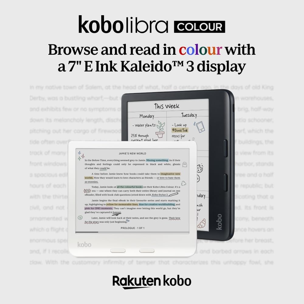 Kobo Libra Colour — eReader a Color 7" E Ink Kaleido 3, Resistente al Agua, Audiolibros